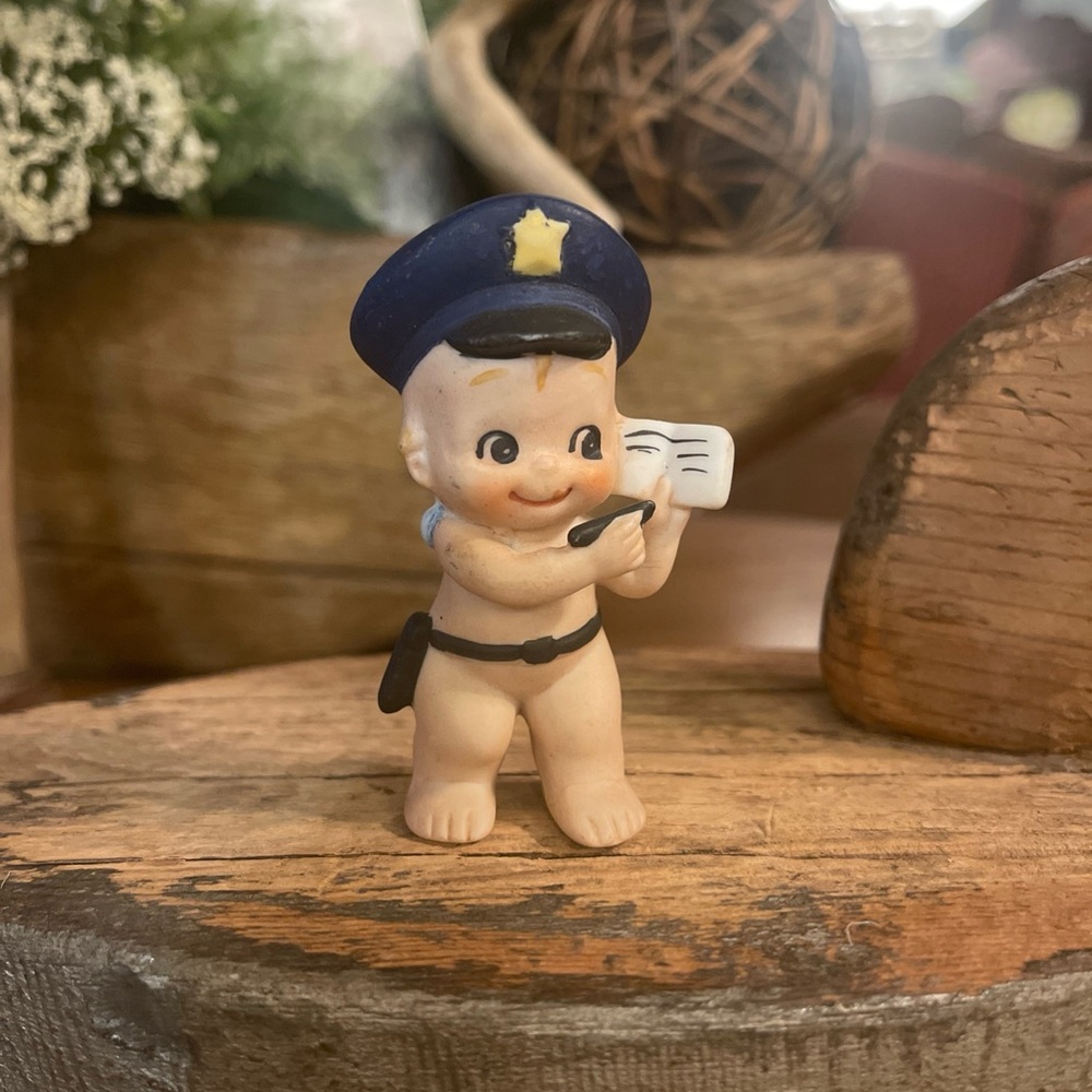 Vintage Lefton Kewpie Police Officer Baby Bisque Porcelain Figurine 3”